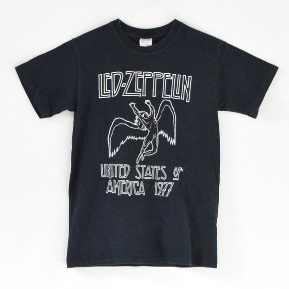 LED ZEPPLIN Black Graphic Print Icarus 1977 US Concert Tour Band Tee | Size S - Picture 2 of 8